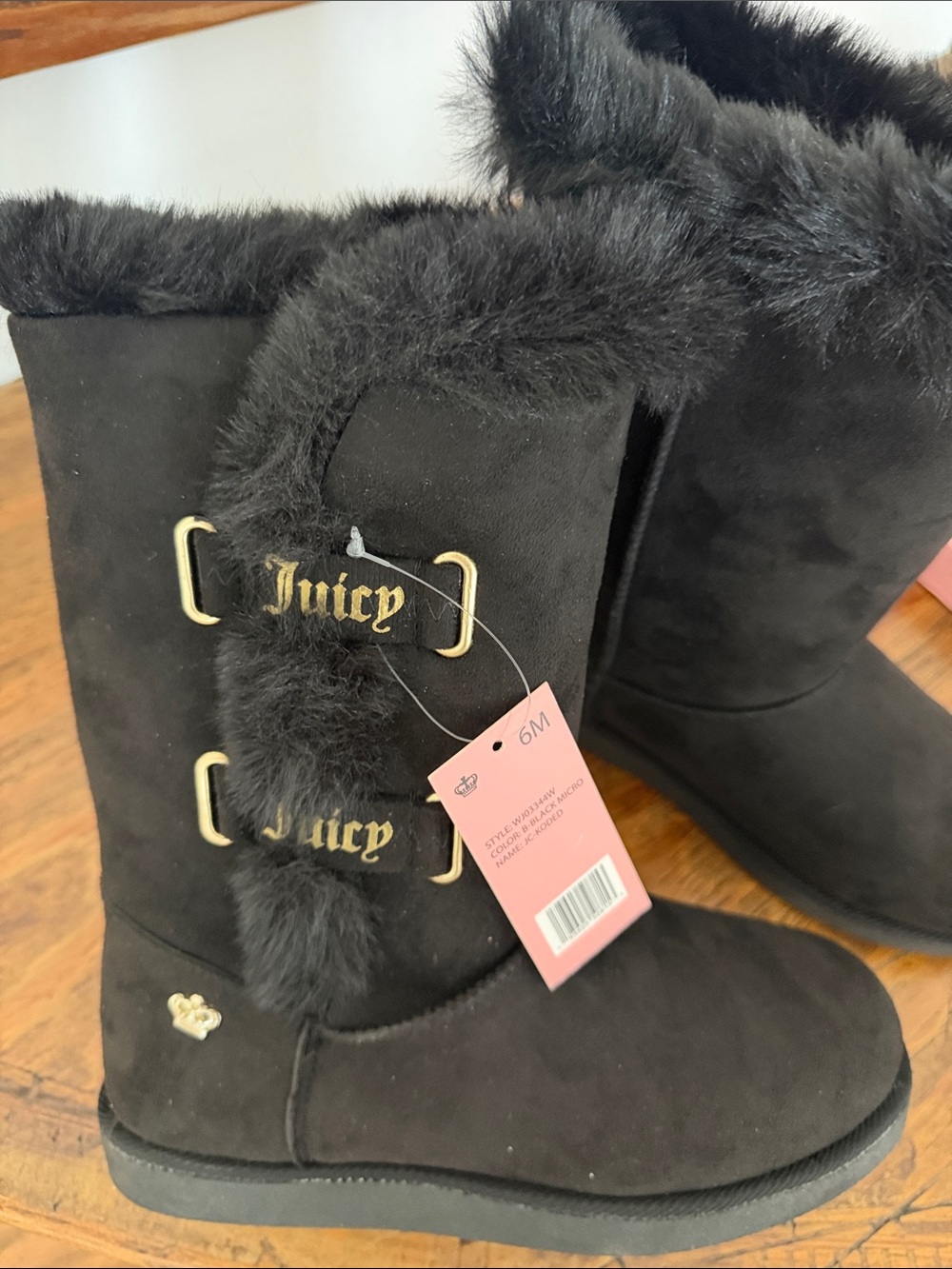 Juicy Couture Black Faux Fur Trim Winter Boots NWT